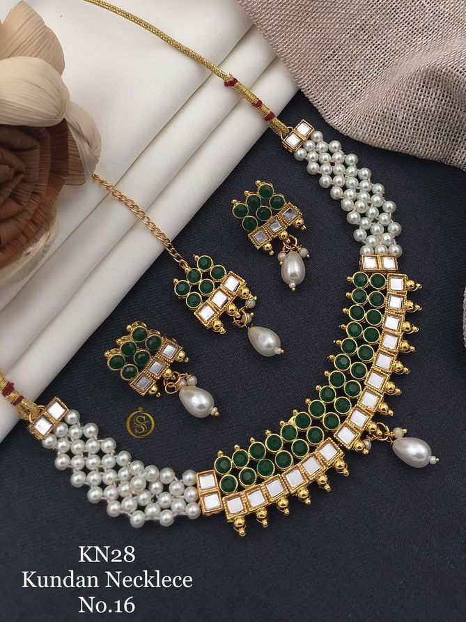 Kn 28 Kundan Crystal Moti Necklace Set Wholesale Price In Surat
